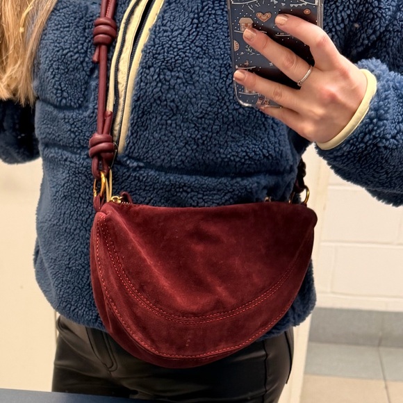 Burgundy Faux Suede Knot-Strap Shoulder Bag – Gold Hardware - Picture 10 of 10